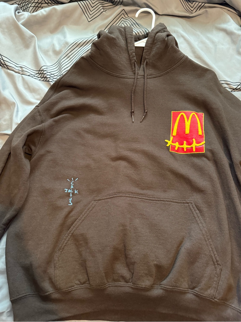 Travis Scott Brown Crewneck Hoodie with Red & Yellow Patch